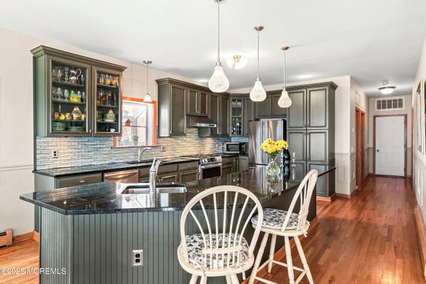 Interior, Kitchen, Pendant Lights, Stainless Steel Appliances, Wood Texture Flooring