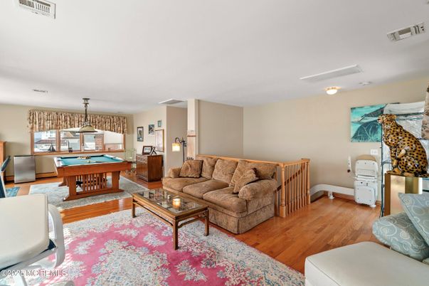 Billiard Table, Game Room, Interior, Living room, Pendant Lights, Wood Texture Flooring
