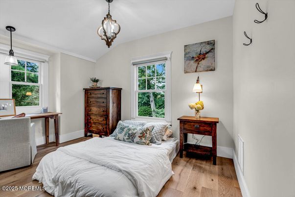 Bedroom, Interior, Pendant Lights, Wood Texture Flooring