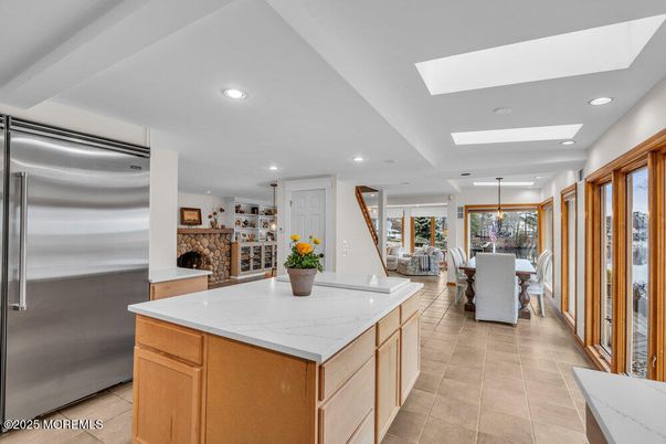 Dining room, Fireplace, Interior, Kitchen, Recessed Lighting, Stainless Steel Appliances