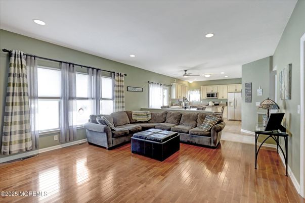 Interior, Kitchen, Living room, Recessed Lighting, Wood Texture Flooring