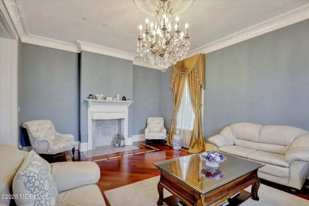 Chandelier, Fireplace, Interior, Living room, Wood Texture Flooring