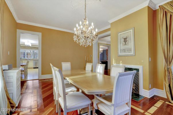 Chandelier, Dining room, Interior, Wood Texture Flooring