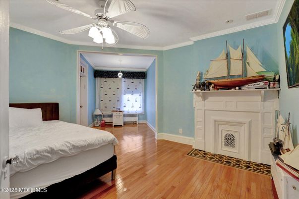 Bedroom, Fireplace, Interior, Wood Texture Flooring