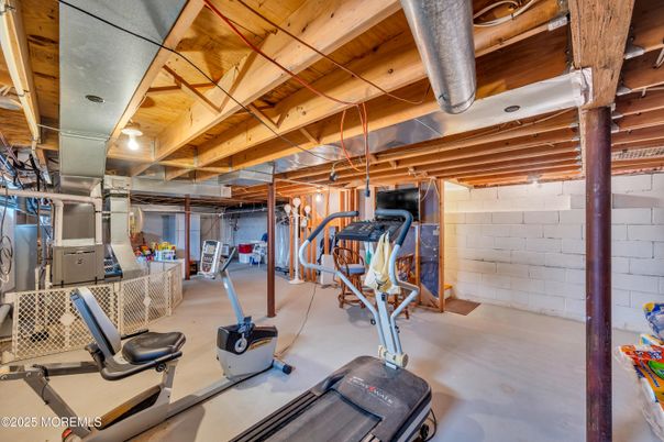 Fitness Equipment, Interior, Stone Walls, Wooden Beams