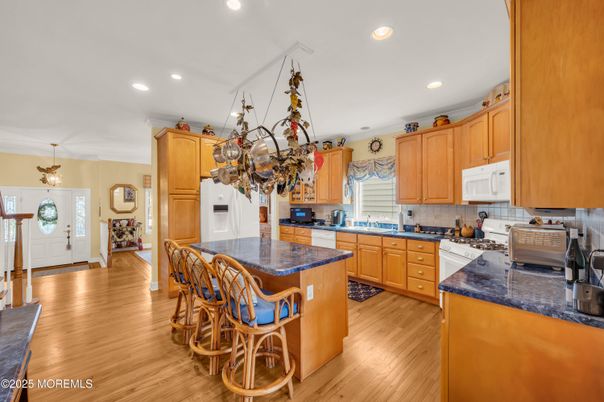 Chandelier, Interior, Kitchen, Recessed Lighting, Wood Texture Flooring