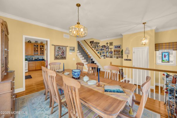 Dining room, Interior, Pendant Lights, Wood Texture Flooring