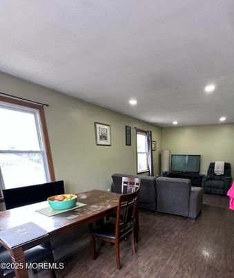 Dining room, Interior, Living room, Recessed Lighting, Wood Texture Flooring
