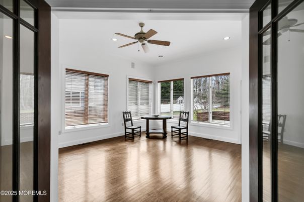 Dining room, Interior, Recessed Lighting, Wood Texture Flooring