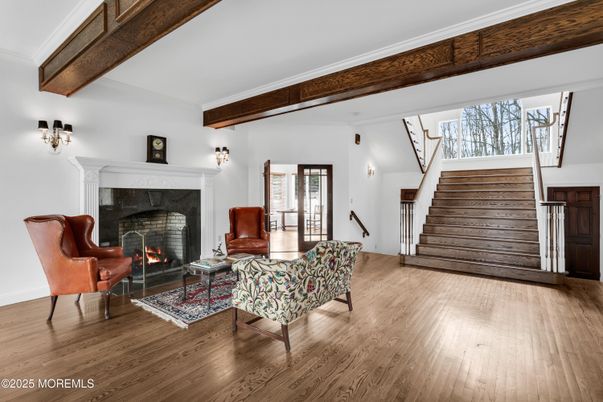 Fireplace, Interior, Living room, Wooden Beams, Wood Texture Flooring