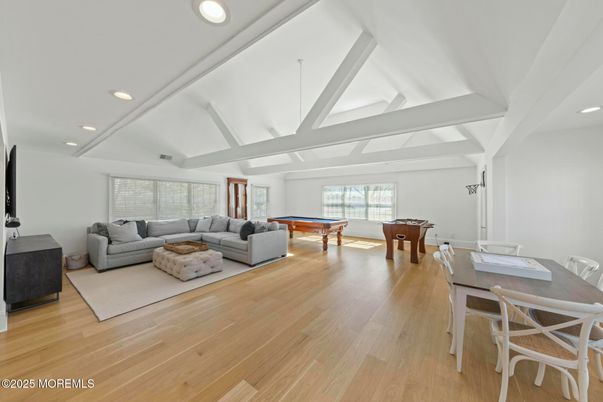 Billiard Table, Dining room, Game Room, Interior, Living room, Recessed Lighting, Wood Texture Flooring