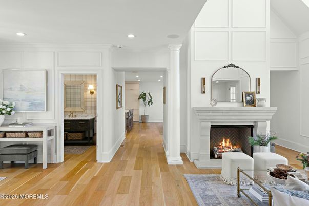 Fireplace, Interior, Recessed Lighting, Wood Texture Flooring