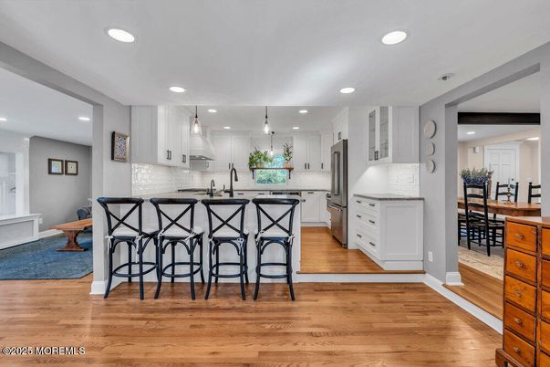 Interior, Kitchen, Pendant Lights, Recessed Lighting, Wood Texture Flooring