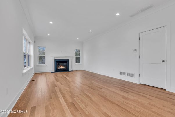 Empty room, Fireplace, Interior, Recessed Lighting, Wood Texture Flooring