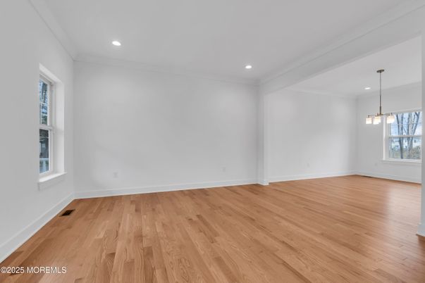 Empty room, Interior, Pendant Lights, Recessed Lighting, Wood Texture Flooring