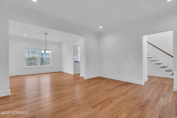 Empty room, Interior, Pendant Lights, Recessed Lighting, Wood Texture Flooring
