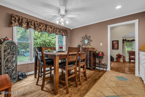 Dining room, Interior, Recessed Lighting, Wood Texture Flooring