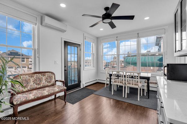 Dining room, Interior, Recessed Lighting, Wood Texture Flooring