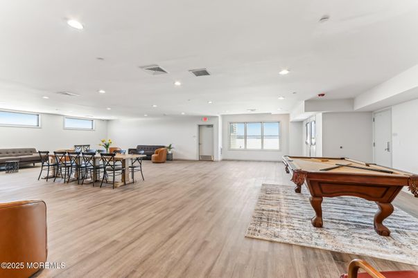Billiard Table, Dining room, Game Room, Interior, Recessed Lighting, Wood Texture Flooring