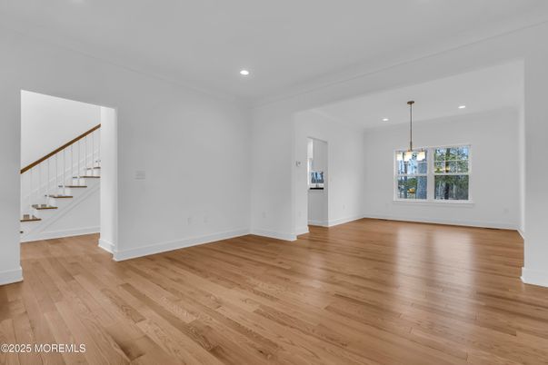 Empty room, Interior, Pendant Lights, Recessed Lighting, Wood Texture Flooring