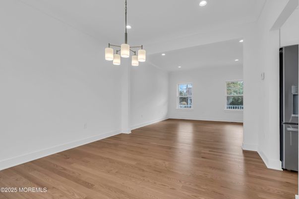 Empty room, Interior, Pendant Lights, Recessed Lighting, Wood Texture Flooring