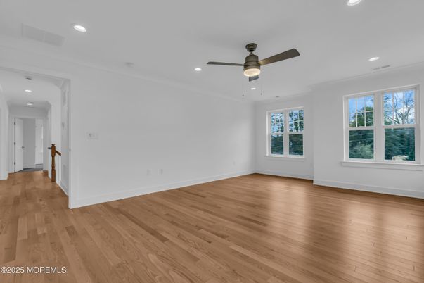 Empty room, Interior, Recessed Lighting, Wood Texture Flooring