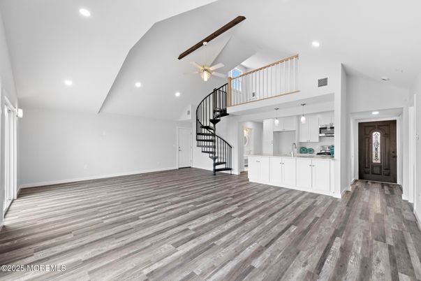 Interior, Kitchen, Pendant Lights, Recessed Lighting, Wood Texture Flooring
