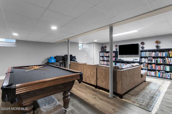 Billiard Table, Game Room, Interior, Recessed Lighting, Wood Texture Flooring