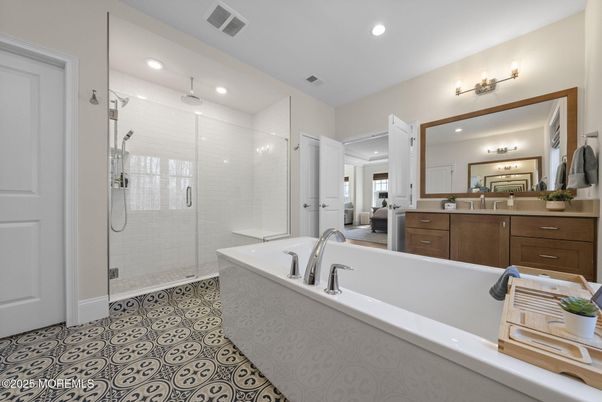 Bathroom, Dual Sink Vanities, Glass Shower, Interior, Recessed Lighting