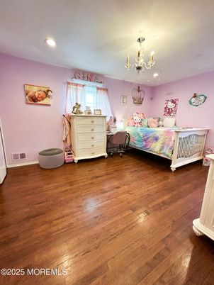 Bedroom, Chandelier, Interior, Recessed Lighting, Wood Texture Flooring