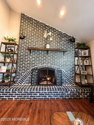 Fireplace, Interior, Recessed Lighting, Wood Texture Flooring