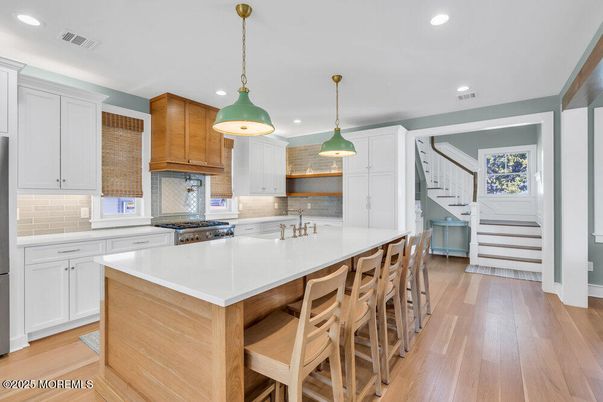 Interior, Kitchen, Pendant Lights, Recessed Lighting, Wood Texture Flooring
