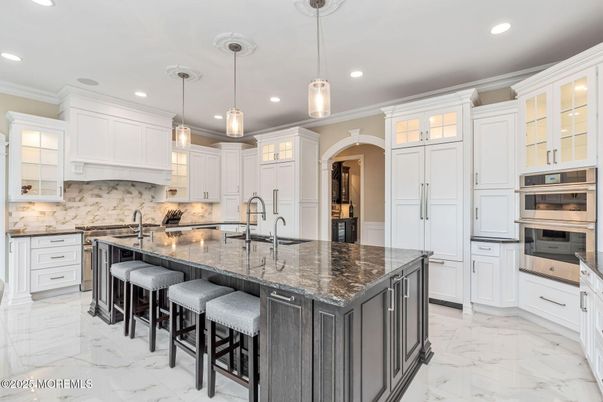 Interior, Kitchen, Marble, Pendant Lights, Recessed Lighting, Stainless Steel Appliances