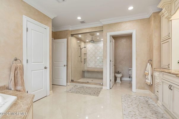 Bathroom, Glass Shower, Interior, Recessed Lighting