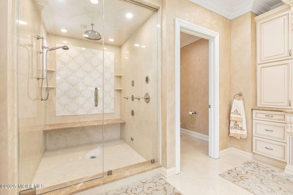Bathroom, Glass Shower, Interior, Recessed Lighting