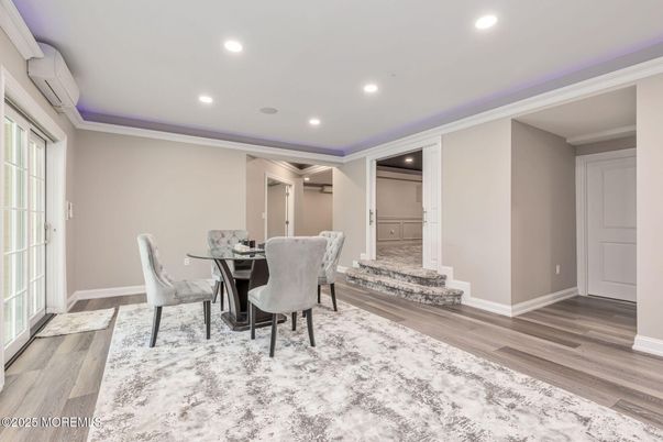 Dining room, Interior, Recessed Lighting, Wood Texture Flooring