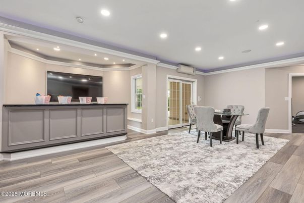 Dining room, Interior, Recessed Lighting, Wood Texture Flooring
