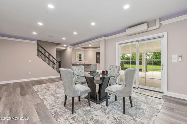 Dining room, Interior, Recessed Lighting, Wood Texture Flooring