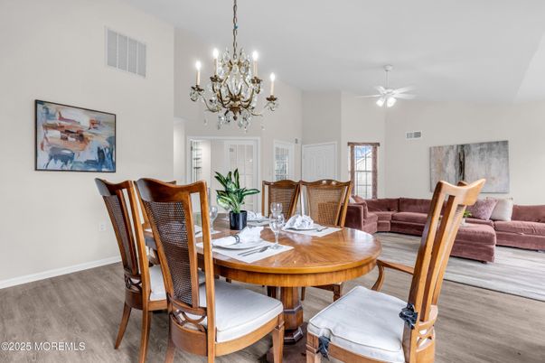 Chandelier, Dining room, Interior, Wood Texture Flooring