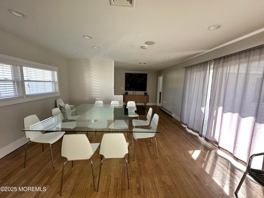 Dining room, Interior, Recessed Lighting, Wood Texture Flooring