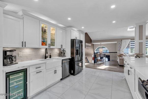 Interior, Kitchen, Marble, Pendant Lights, Recessed Lighting, Stainless Steel Appliances