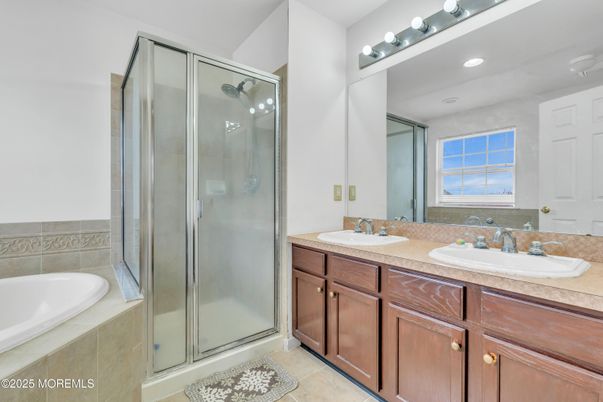 Bathroom, Dual Sink Vanities, Glass Shower, Interior, Recessed Lighting