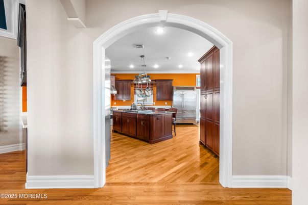 Interior, Kitchen, Pendant Lights, Recessed Lighting, Wood Texture Flooring