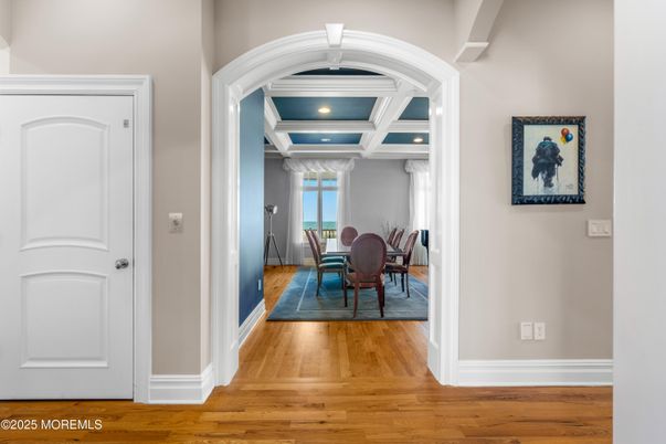 Dining room, Interior, Recessed Lighting, Wood Texture Flooring