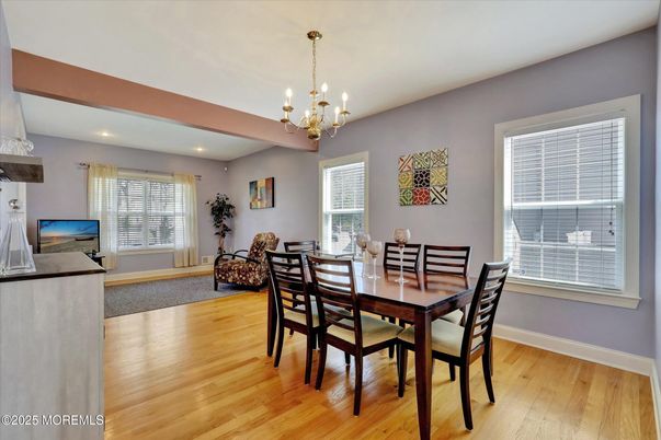 Chandelier, Dining room, Interior, Recessed Lighting, Wood Texture Flooring