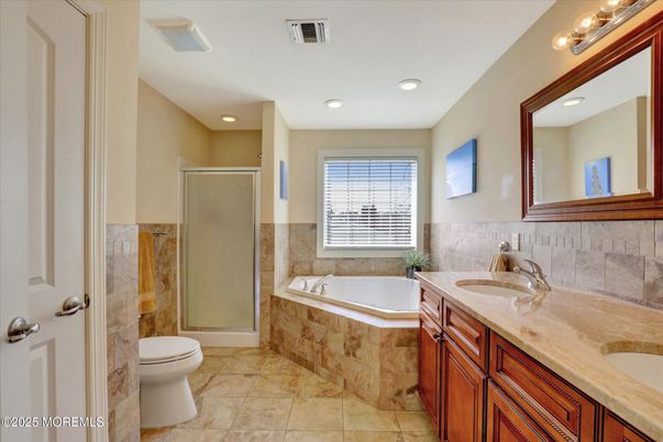 Bathroom, Dual Sink Vanities, Glass Shower, Interior, Recessed Lighting