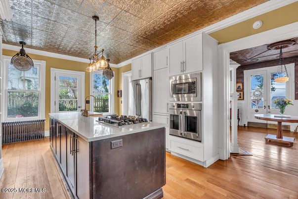 Interior, Kitchen, Pendant Lights, Stainless Steel Appliances, Wood Texture Flooring