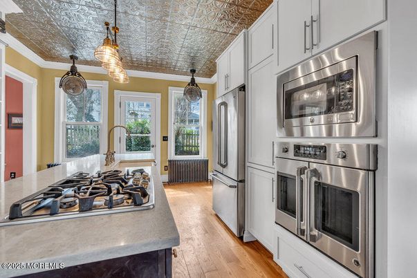 Interior, Kitchen, Pendant Lights, Stainless Steel Appliances, Wood Texture Flooring