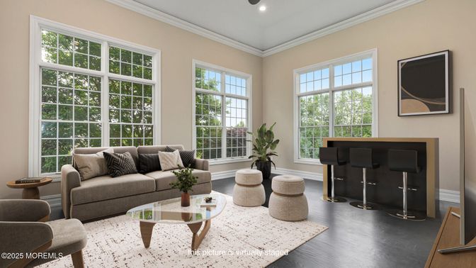 Interior, Living room, Recessed Lighting, Wood Texture Flooring