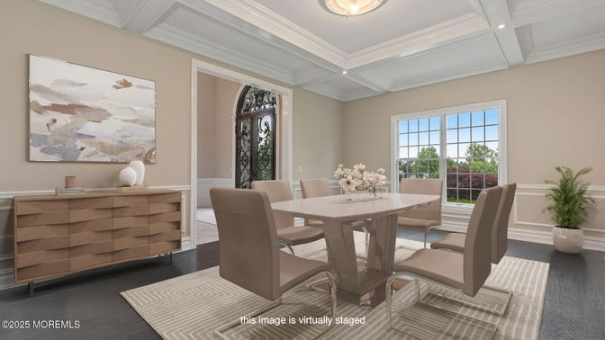 Dining room, Interior, Recessed Lighting, Wood Texture Flooring